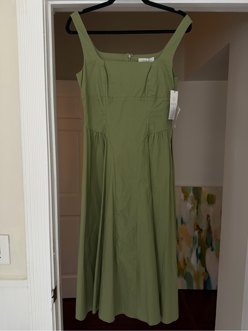 NWT - WAYF Olive Green Square-Neck Midi Dress